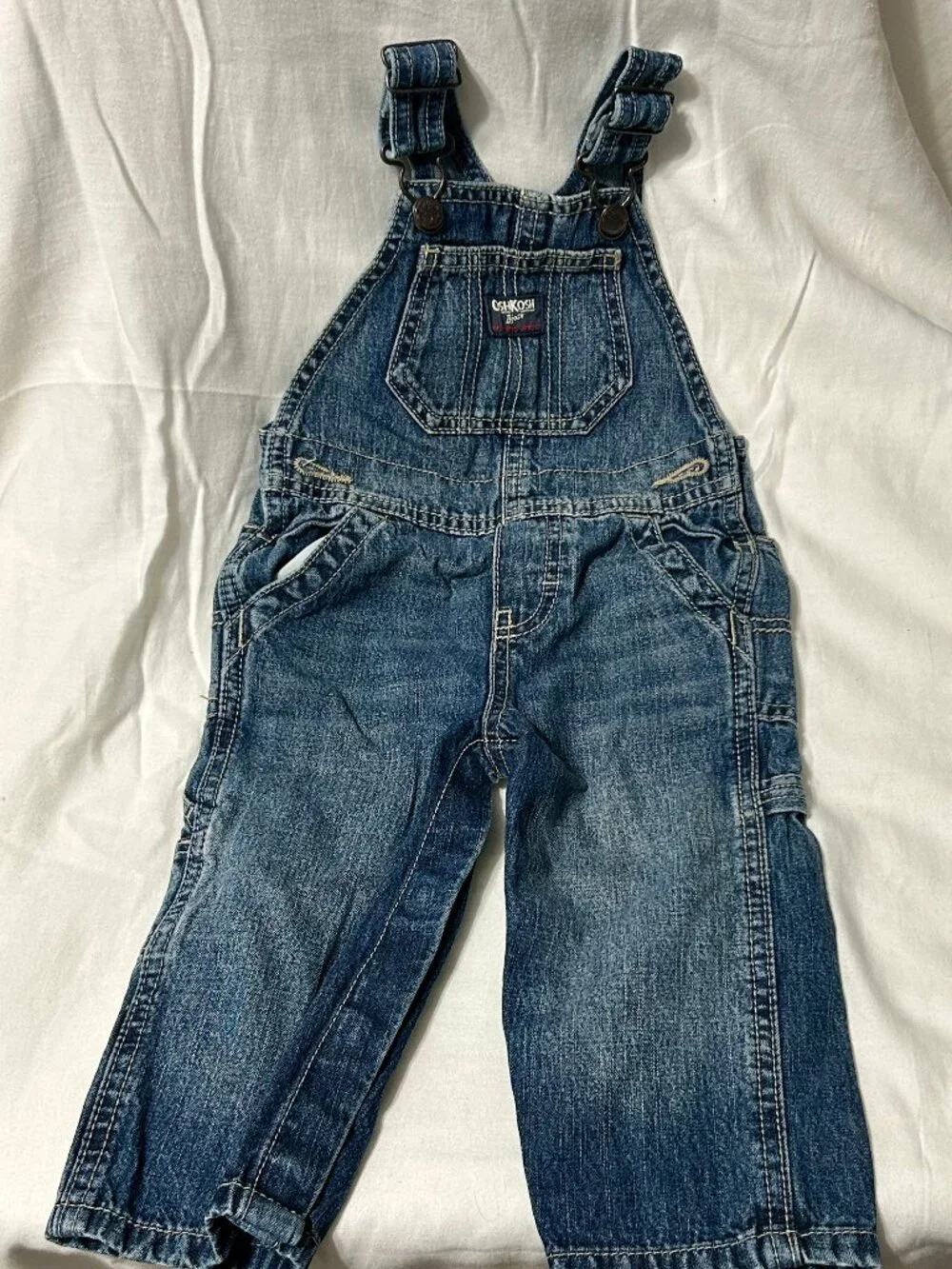 12 Month OshKosh B'Gosh Denim Blue Overalls Pand with Pockets LIKE NEW